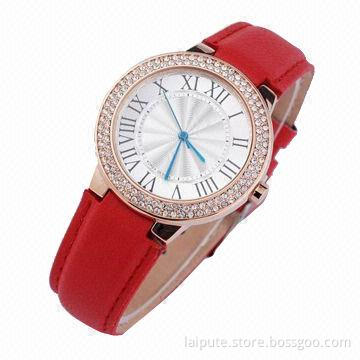 2013 Red Color Fashionable Western Diamond Novel Gift Ladies' Watch with Japanese Movement, CE Mark